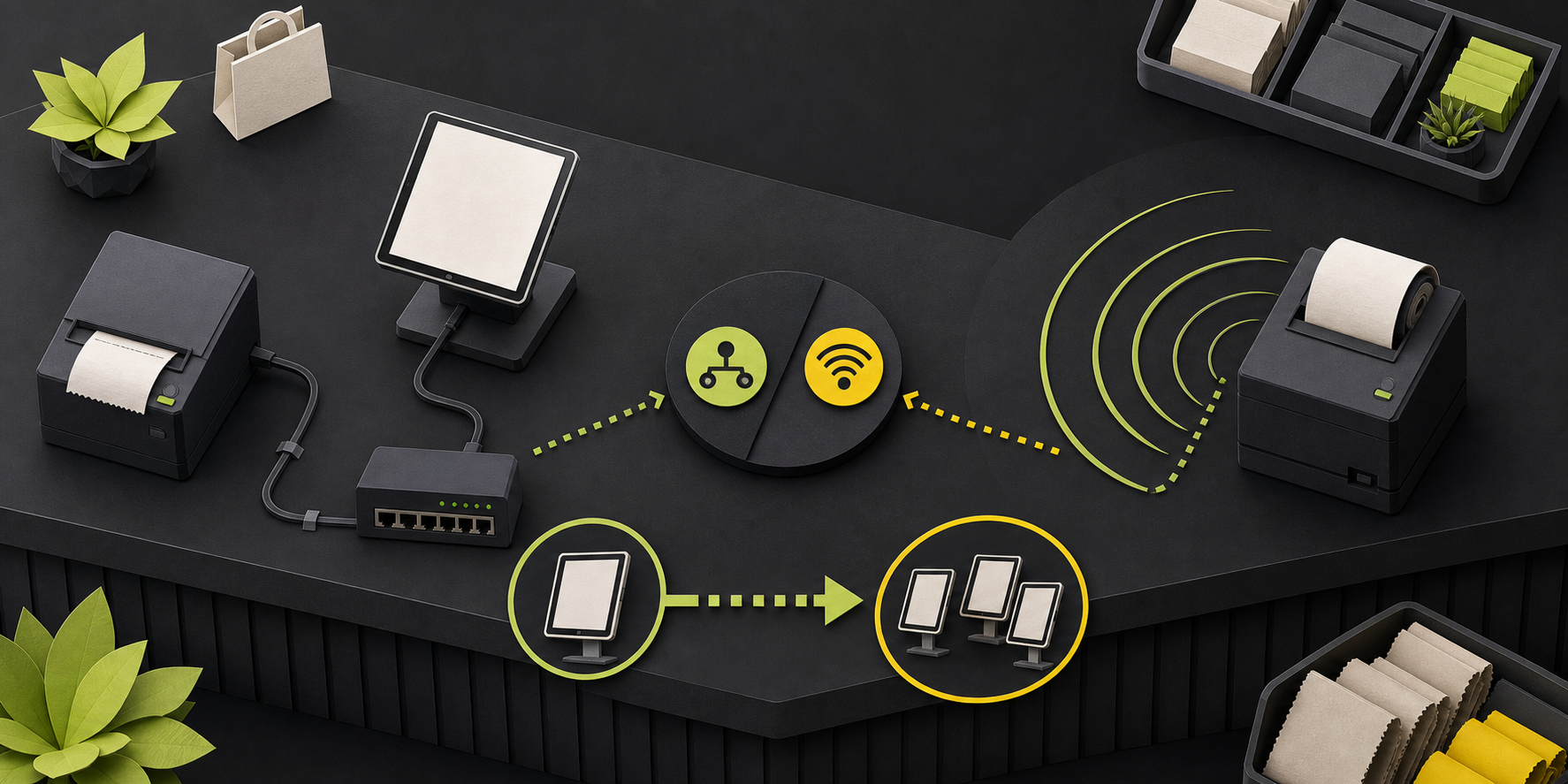 Connection decision map for Shopify POS receipt printers using a POS Hub or network path