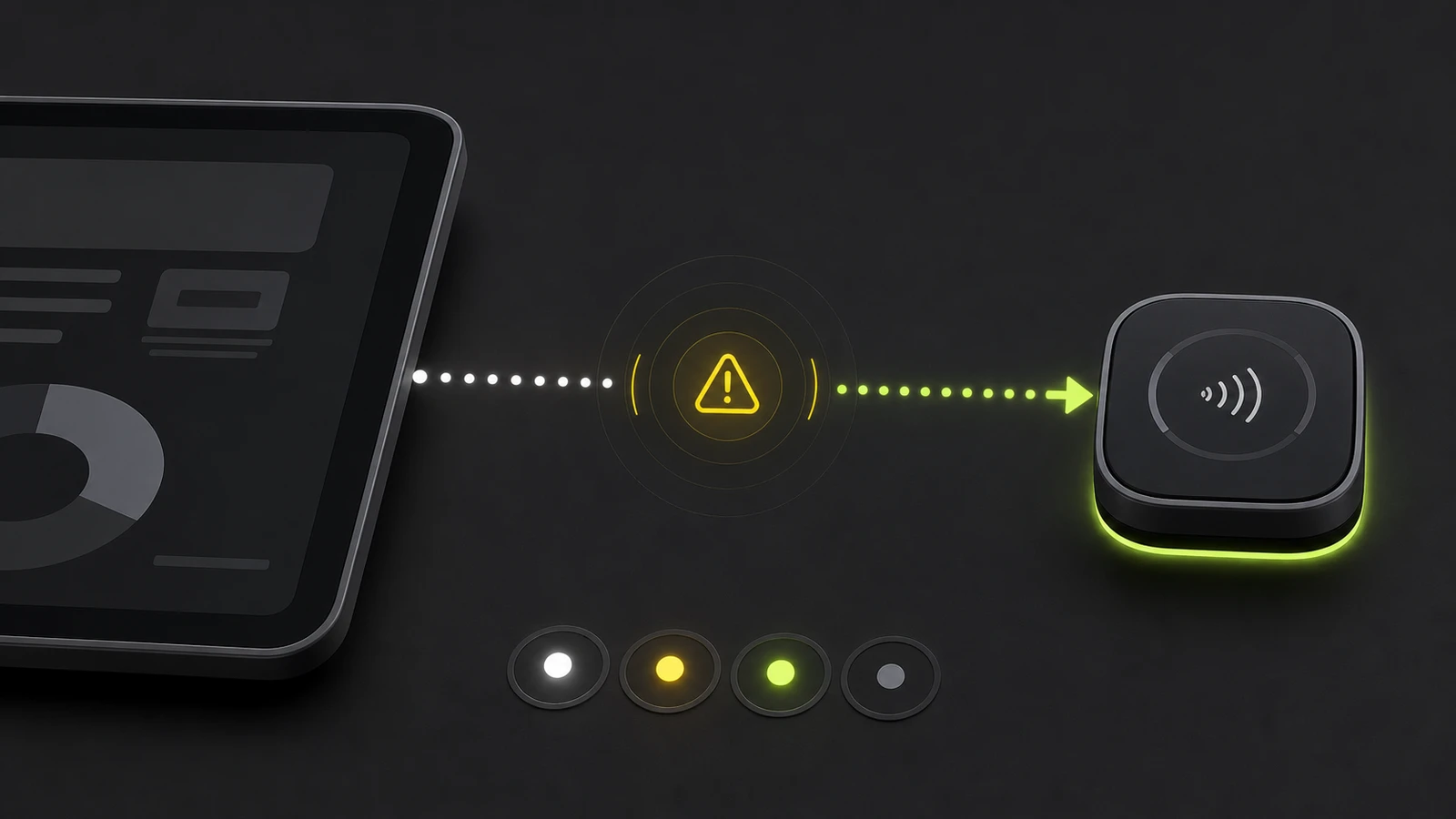 Abstract tablet and payment reader linked through a repaired lime connection path